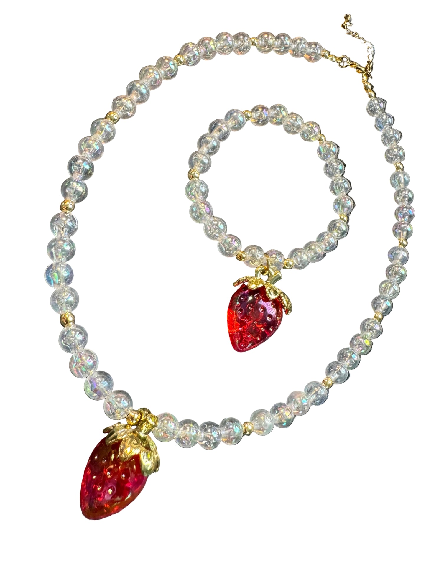 Collar y pulsera Fresas clear