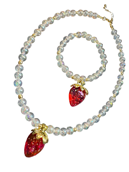 Collar y pulsera Fresas clear